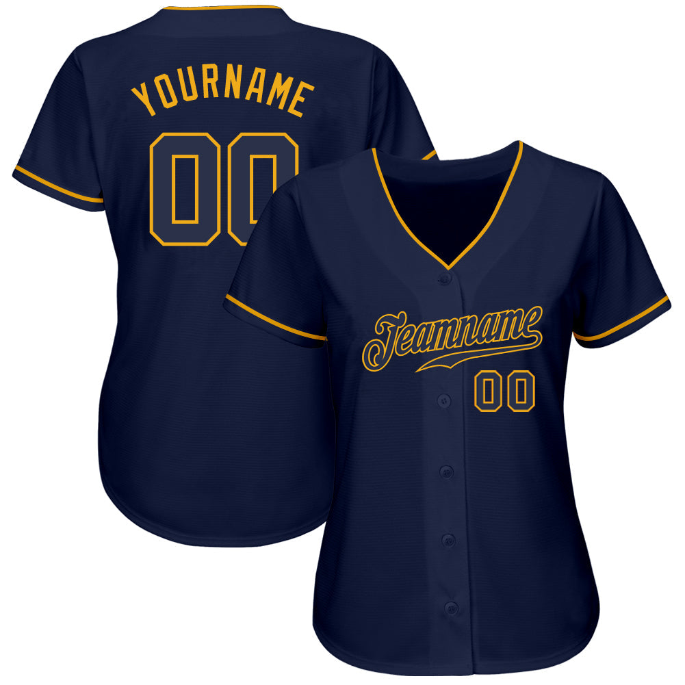 Custom Navy Navy-Gold Authentic Baseball Jersey baseball jersey product view 2