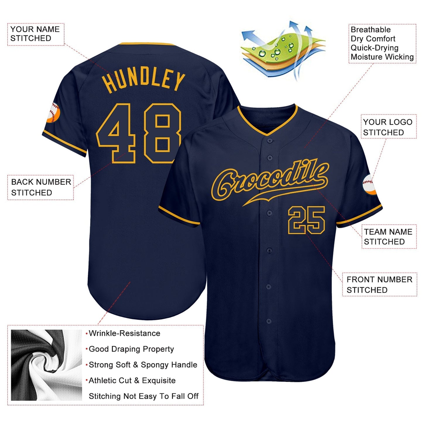 Custom Navy Navy-Gold Authentic Baseball Jersey baseball jersey product view 3
