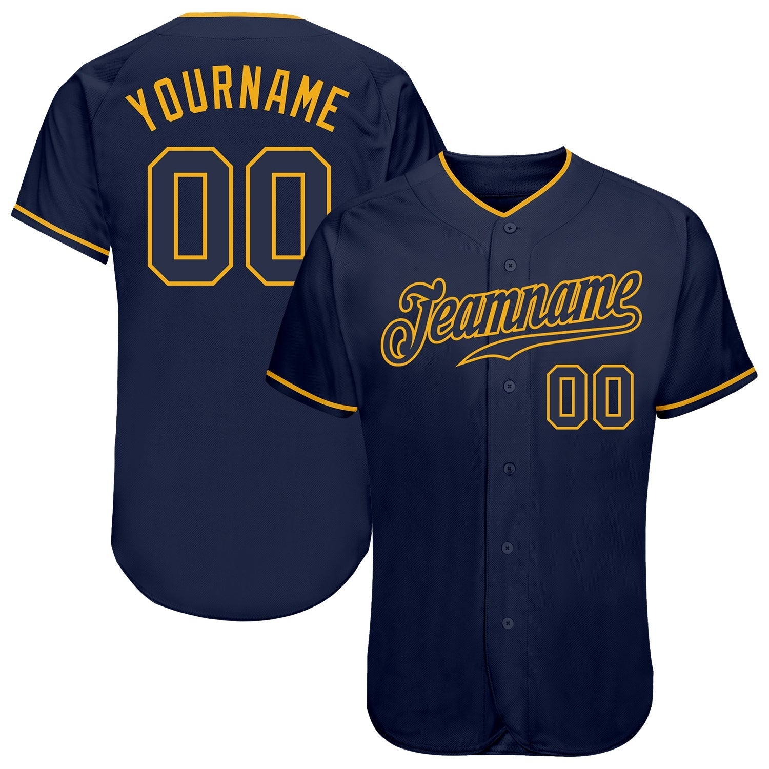 Custom Navy Navy-Gold Authentic Baseball Jersey baseball jersey product view 1