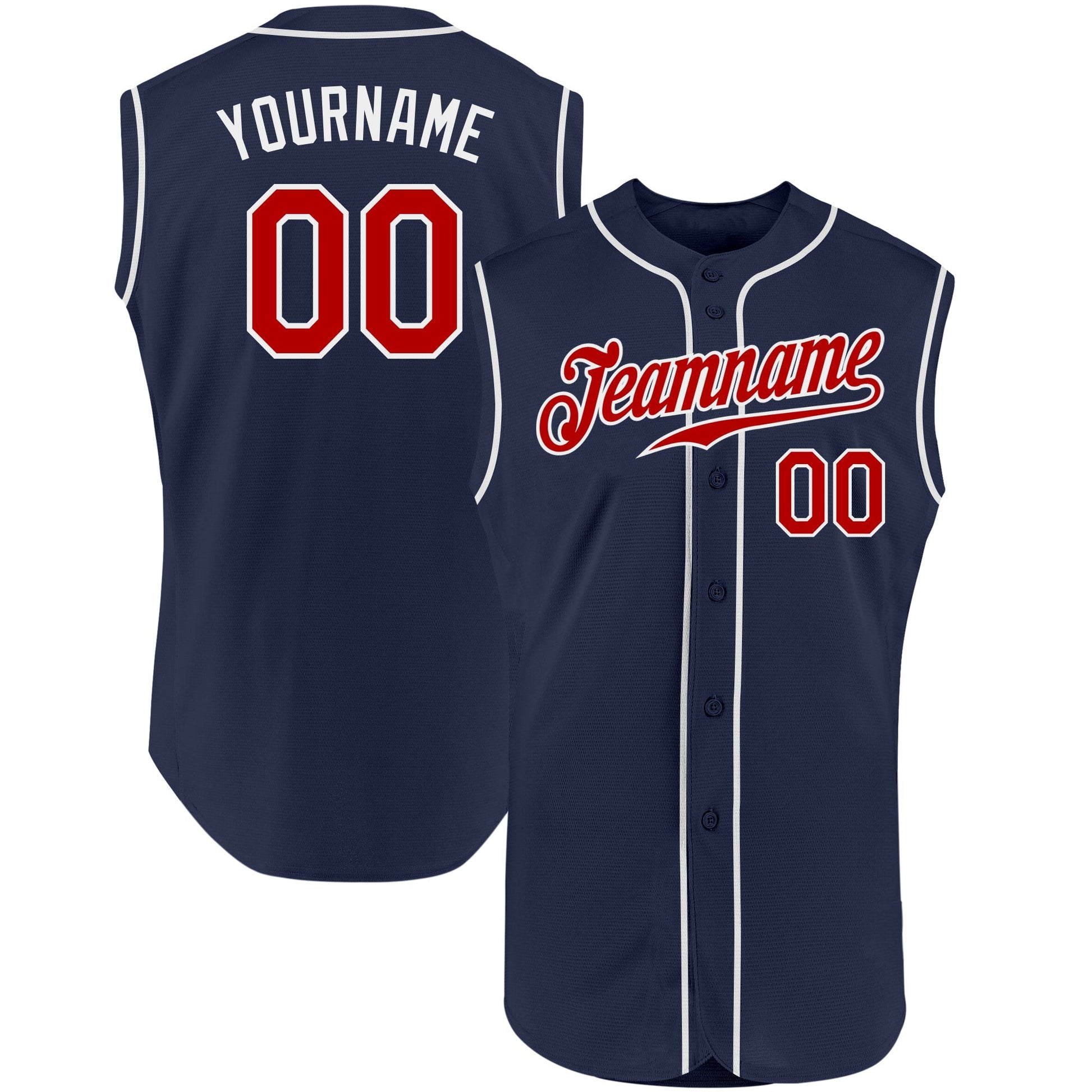 Custom Navy Red-White Authentic Sleeveless Baseball Jersey baseball jersey product view 1