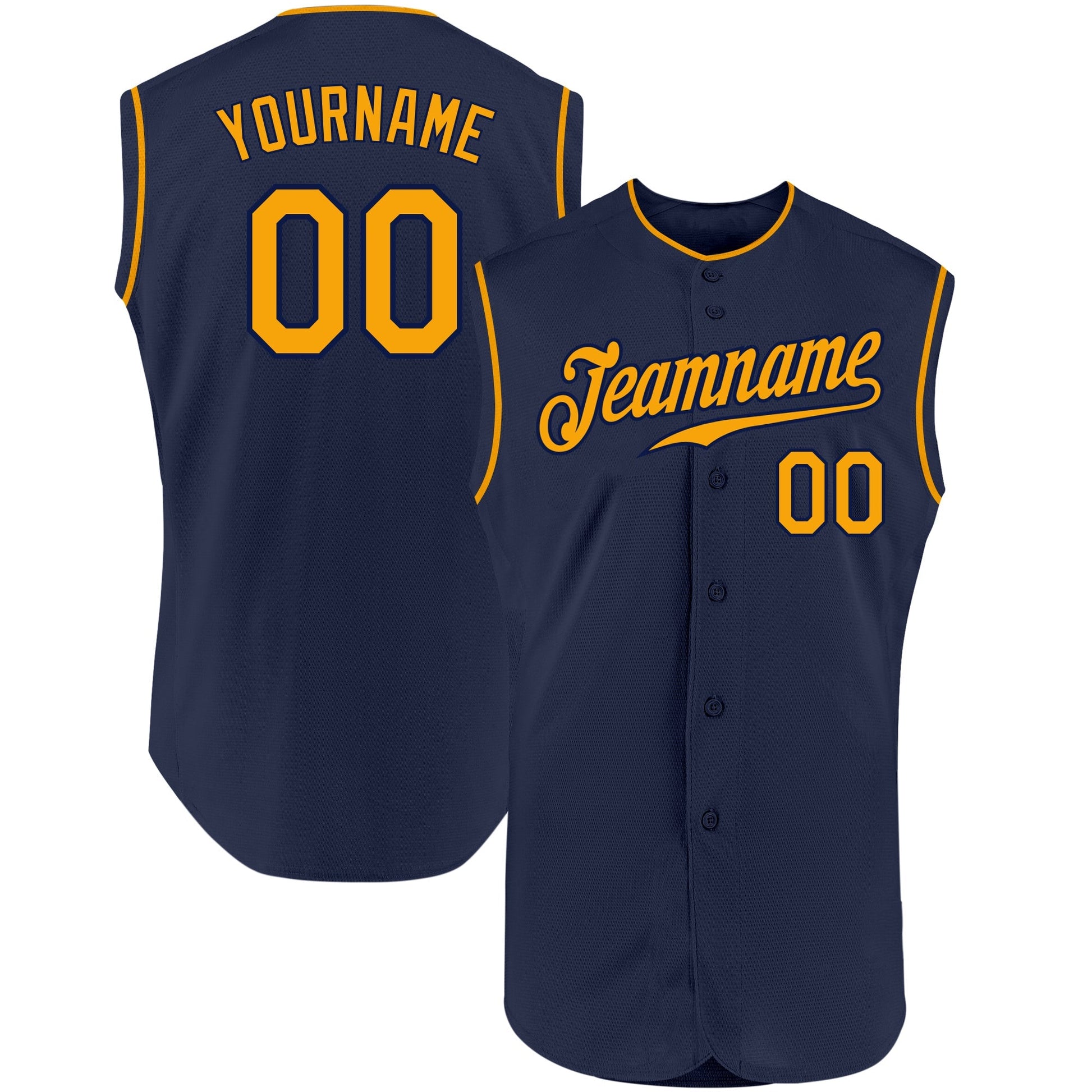 Custom Navy Gold Authentic Sleeveless Baseball Jersey baseball jersey product view 1