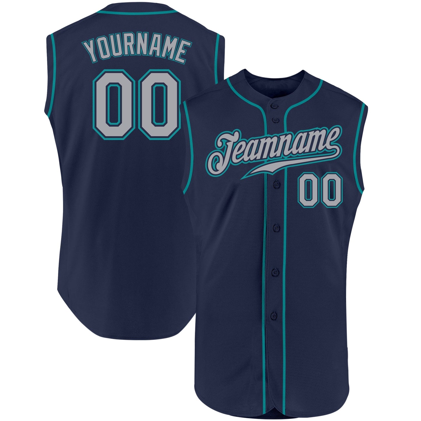 Custom Navy Gray-Teal Authentic Sleeveless Baseball Jersey baseball jersey product view 1