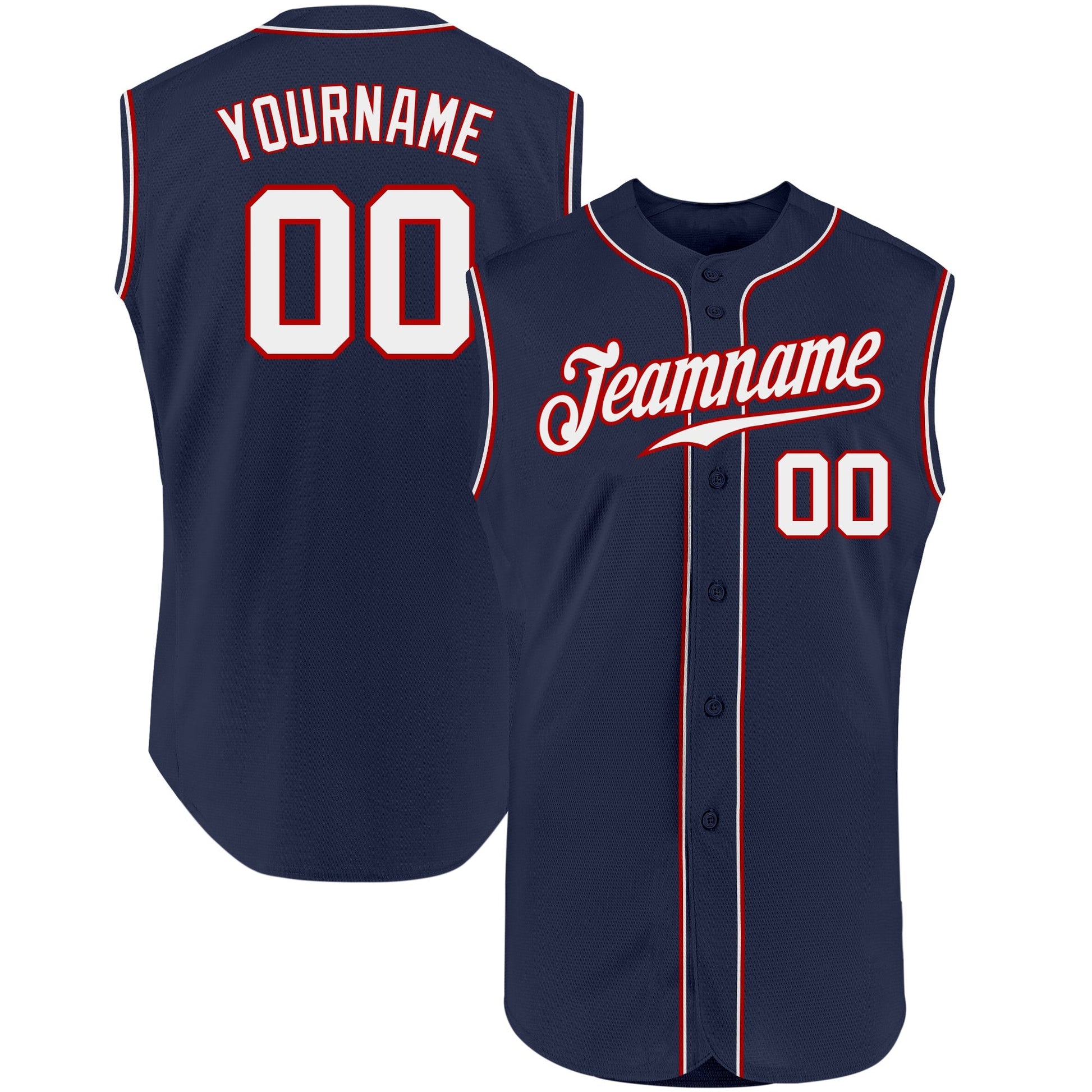 Custom Navy White-Red Authentic Sleeveless Baseball Jersey baseball jersey product view 1