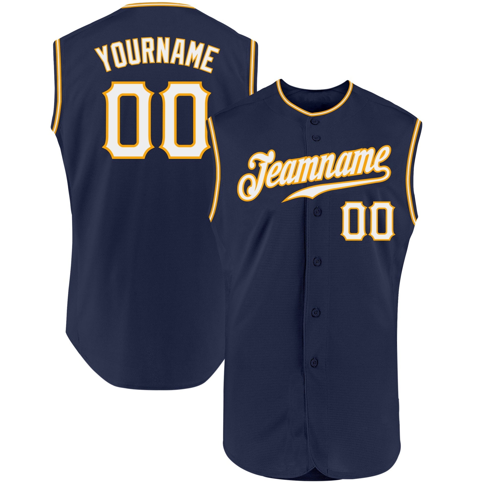 Custom Navy White-Gold Authentic Sleeveless Baseball Jersey baseball jersey product view 1