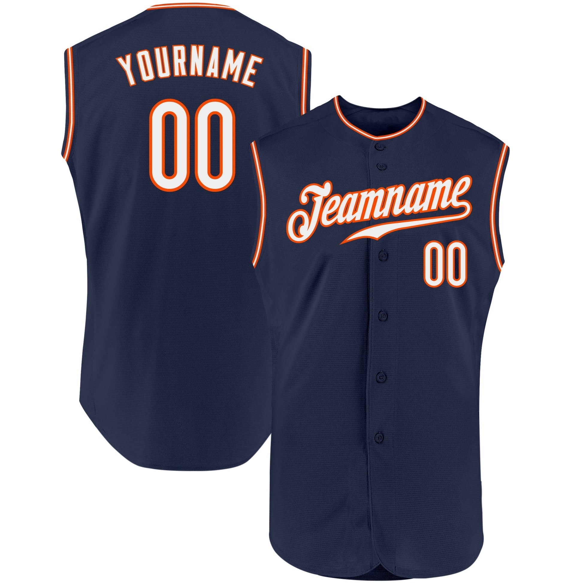 Custom Navy White-Orange Authentic Sleeveless Baseball Jersey baseball jersey product view 1