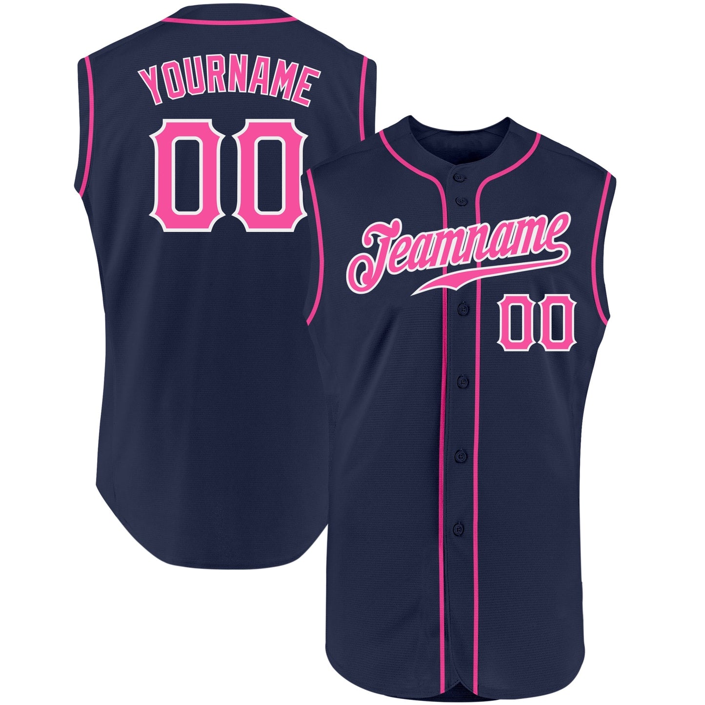 Custom Navy Pink-White Authentic Sleeveless Baseball Jersey baseball jersey product view 1