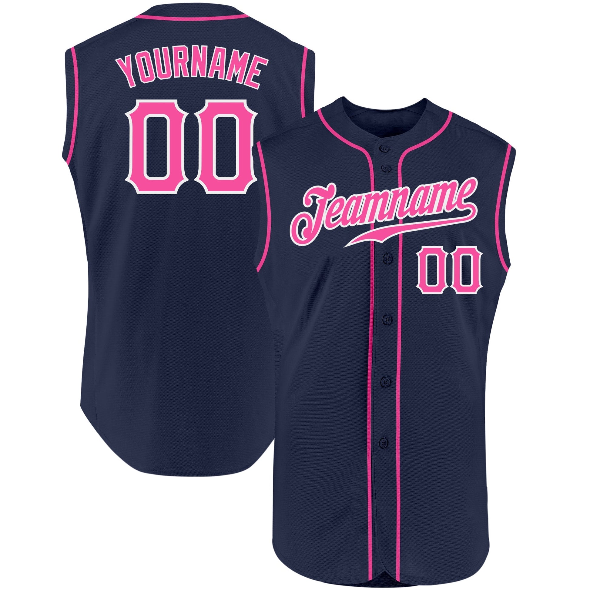 Custom Navy Pink-White Authentic Sleeveless Baseball Jersey baseball jersey product view 1