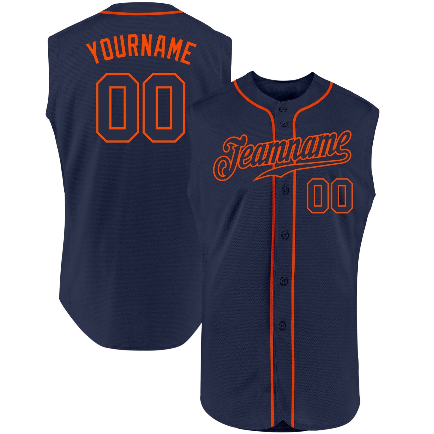 Custom Navy Navy-Orange Authentic Sleeveless Baseball Jersey baseball jersey product view 1