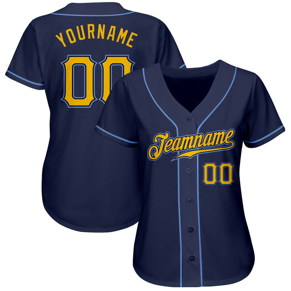 Custom Navy Gold-Light Blue Authentic Baseball Jersey baseball jersey product view 2