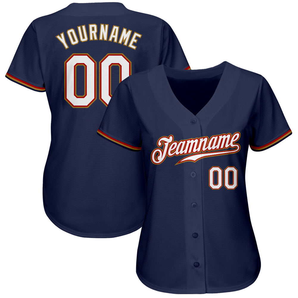 Custom Navy White-Old Gold Authentic Baseball Jersey baseball jersey product view 2