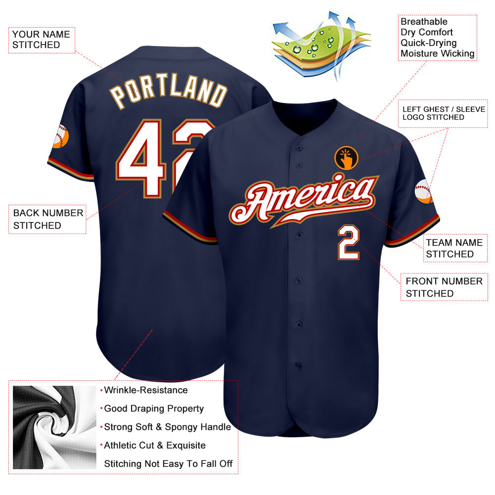 Custom Navy White-Old Gold Authentic Baseball Jersey baseball jersey product view 3