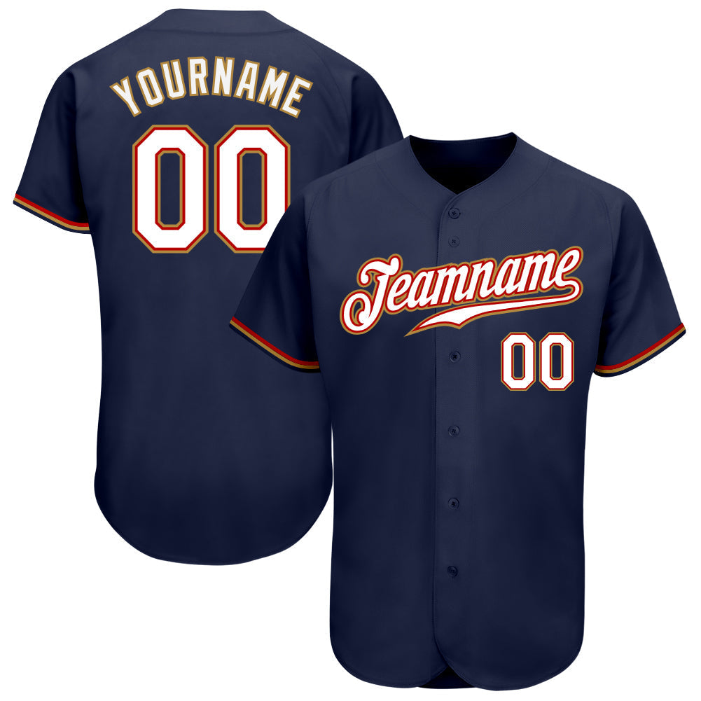 Custom Navy White-Old Gold Authentic Baseball Jersey baseball jersey product view 1