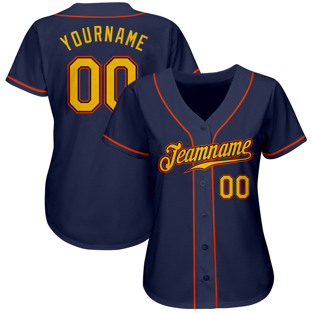 Custom Navy Gold-Orange Authentic Baseball Jersey baseball jersey product view 2