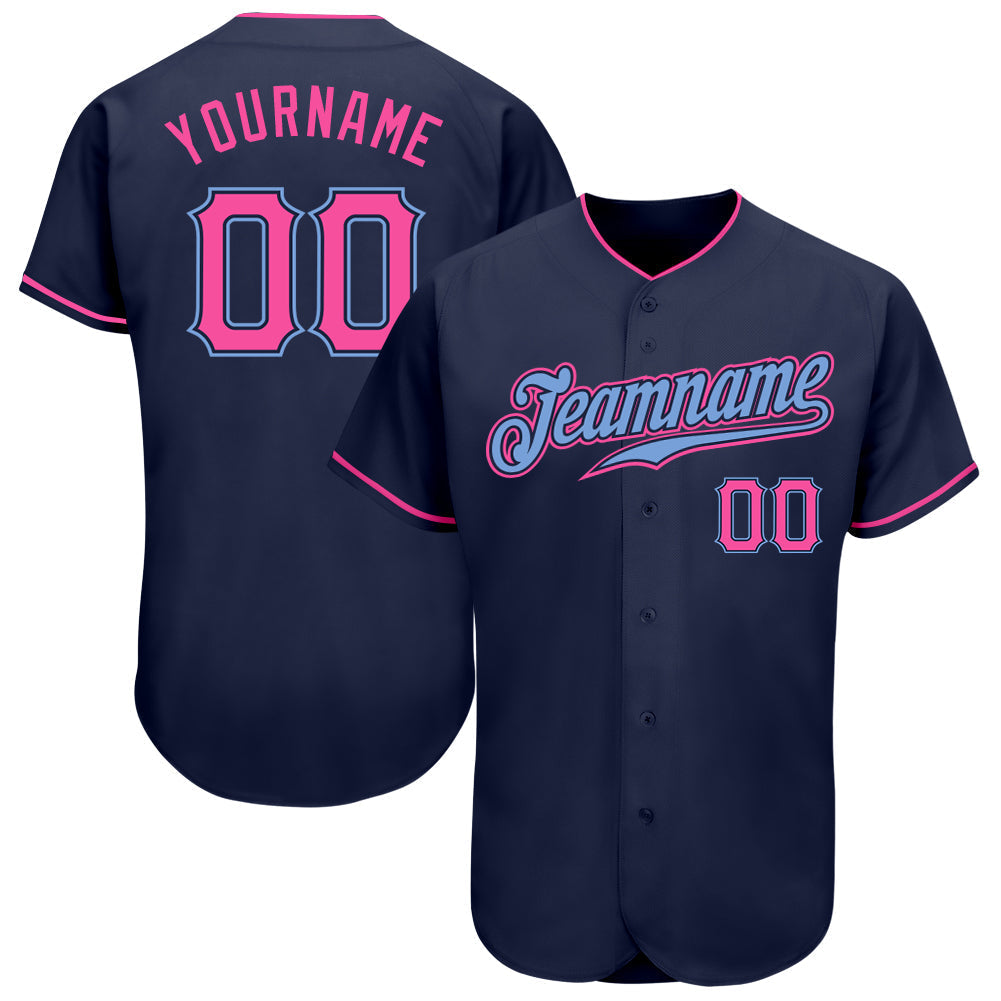 Custom Navy Pink-Light Blue Authentic Baseball Jersey baseball jersey product view 1