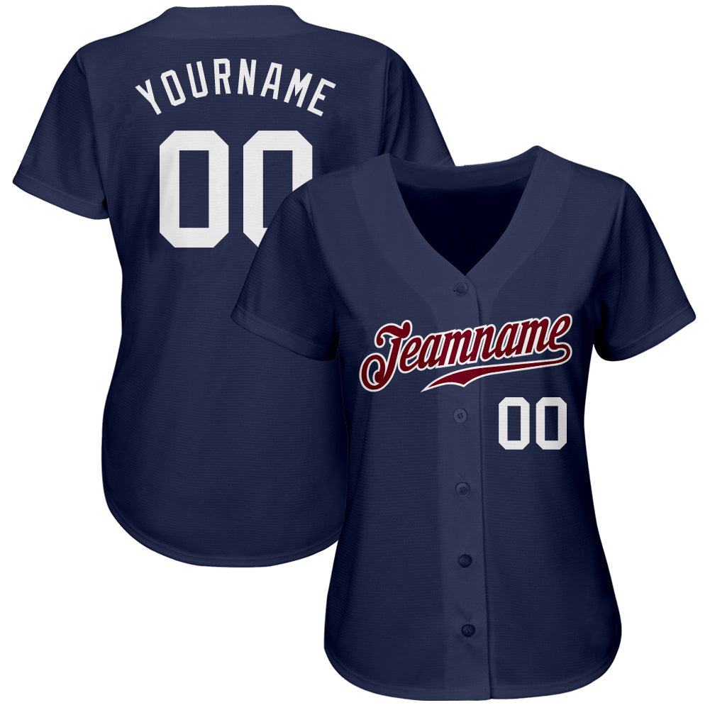 Custom Navy White-Maroon Authentic Baseball Jersey baseball jersey product view 2