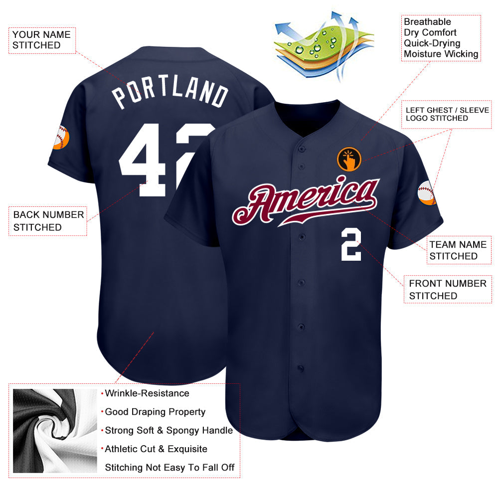 Custom Navy White-Maroon Authentic Baseball Jersey baseball jersey product view 3