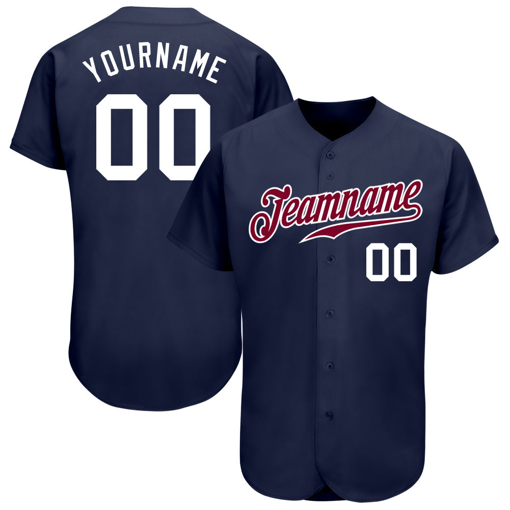 Custom Navy White-Maroon Authentic Baseball Jersey baseball jersey product view 1