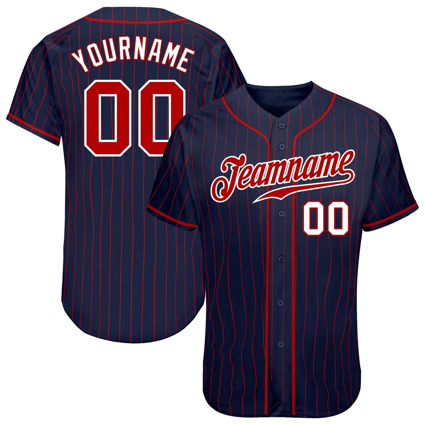 Custom Navy Red Pinstripe Red-White Authentic Baseball Jersey baseball jersey product view 1