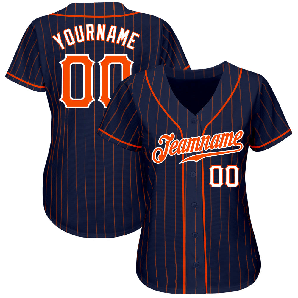 Custom Navy Orange Pinstripe Orange-White Authentic Baseball Jersey baseball jersey product view 2