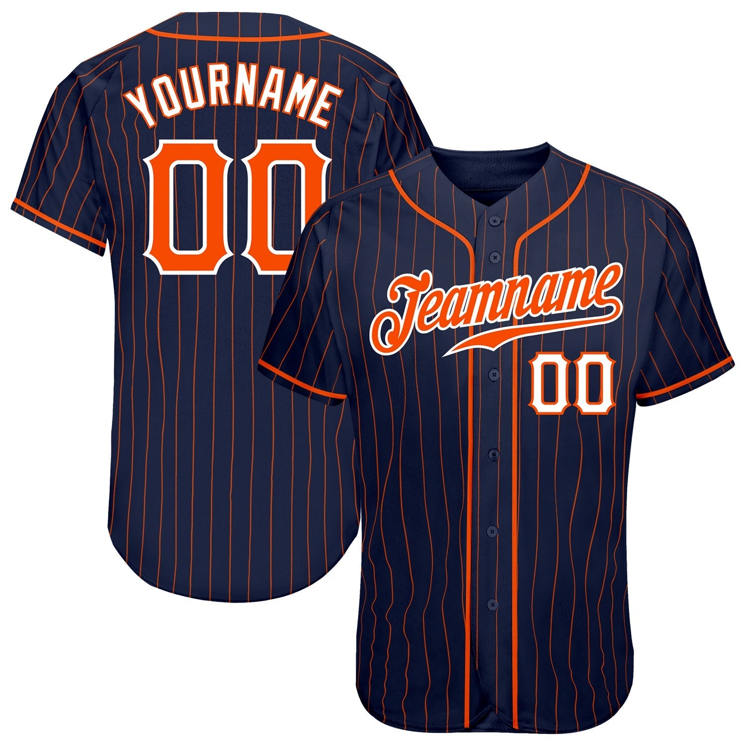 Custom Navy Orange Pinstripe Orange-White Authentic Baseball Jersey baseball jersey product view 1