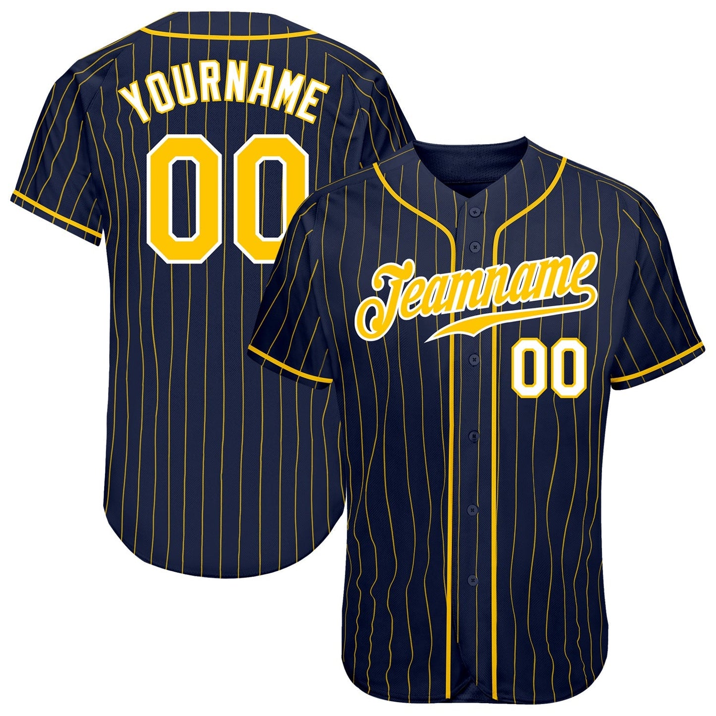 Custom Navy Gold Pinstripe Gold-White Authentic Baseball Jersey baseball jersey product view 1