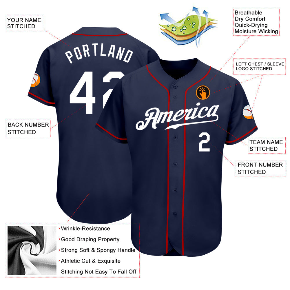 Custom Navy White Authentic Baseball Jersey baseball jersey product view 3