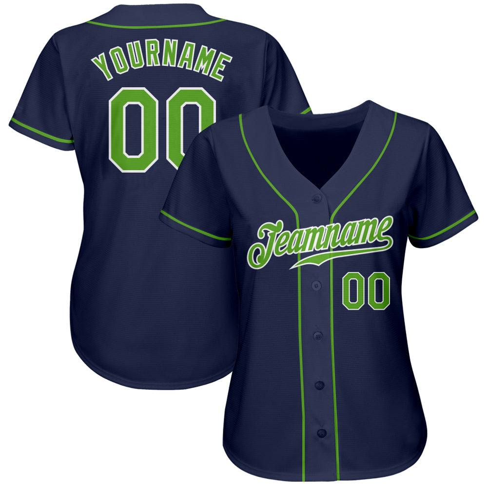 Custom Navy Neon Green-White Authentic Baseball Jersey baseball jersey product view 2