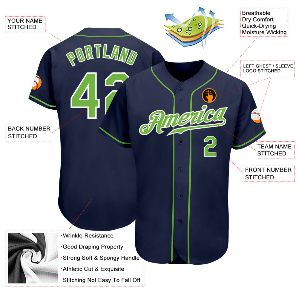 Custom Navy Neon Green-White Authentic Baseball Jersey baseball jersey product view 3