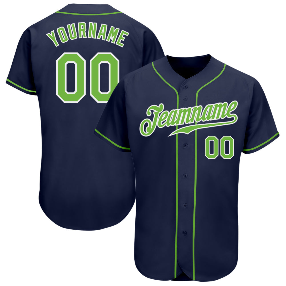 Custom Navy Neon Green-White Authentic Baseball Jersey baseball jersey product view 1