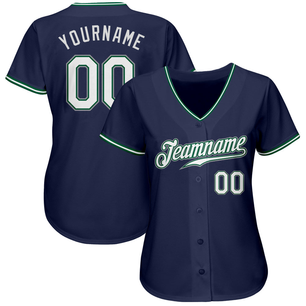 Custom Navy White-Kelly Green Authentic Baseball Jersey baseball jersey product view 2