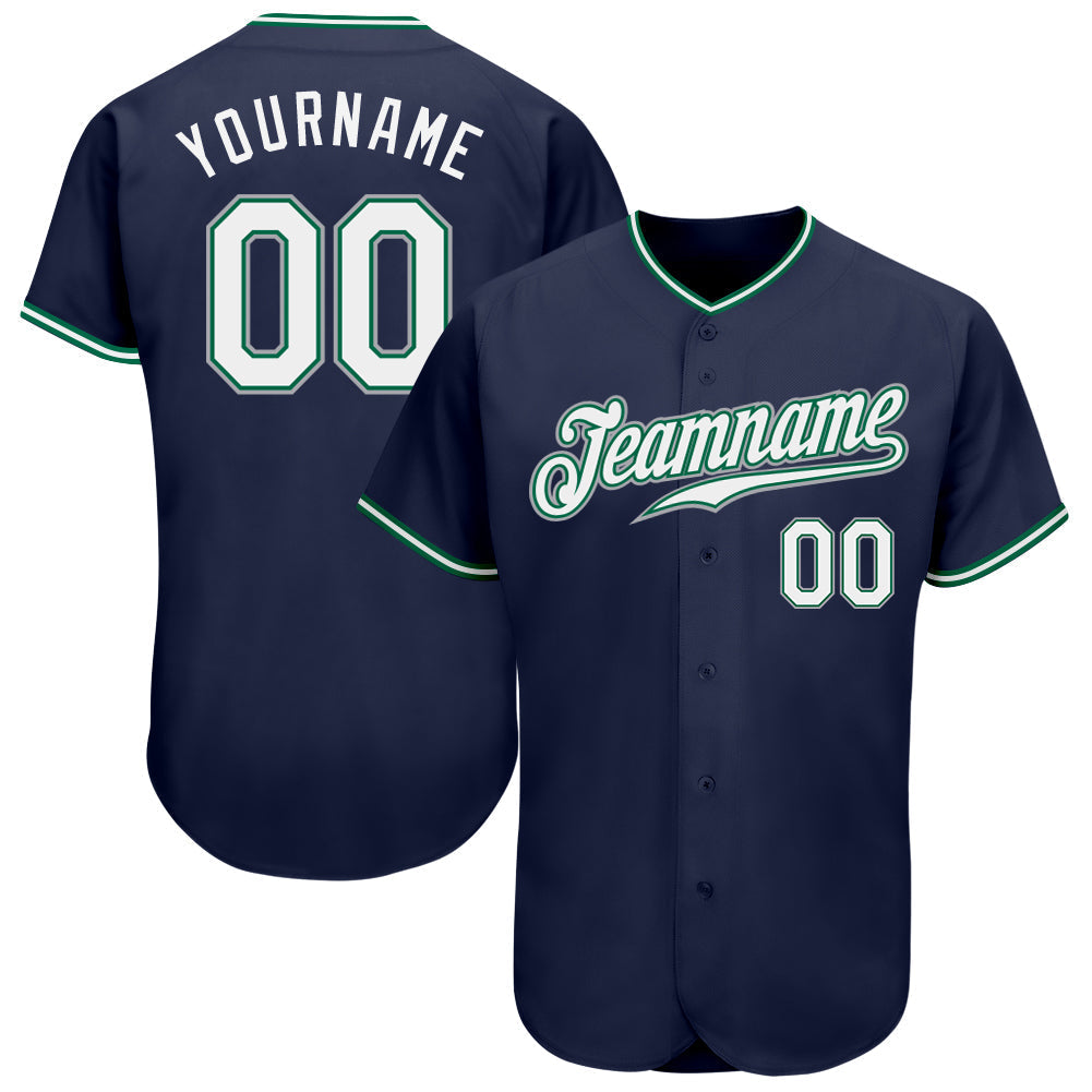 Custom Navy White-Kelly Green Authentic Baseball Jersey baseball jersey product view 1