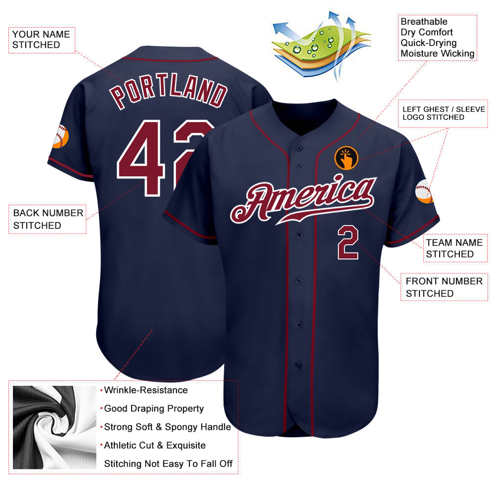 Custom Navy Crimson-White Authentic Baseball Jersey baseball jersey product view 3