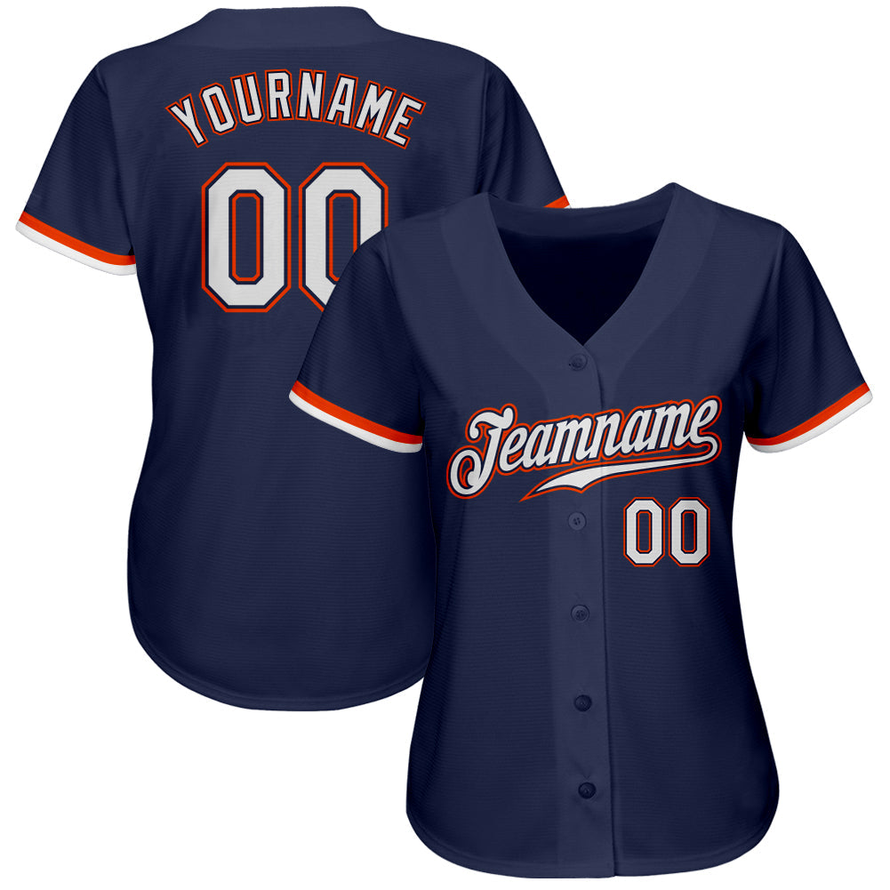 Custom Navy White-Orange Authentic Baseball Jersey baseball jersey product view 2
