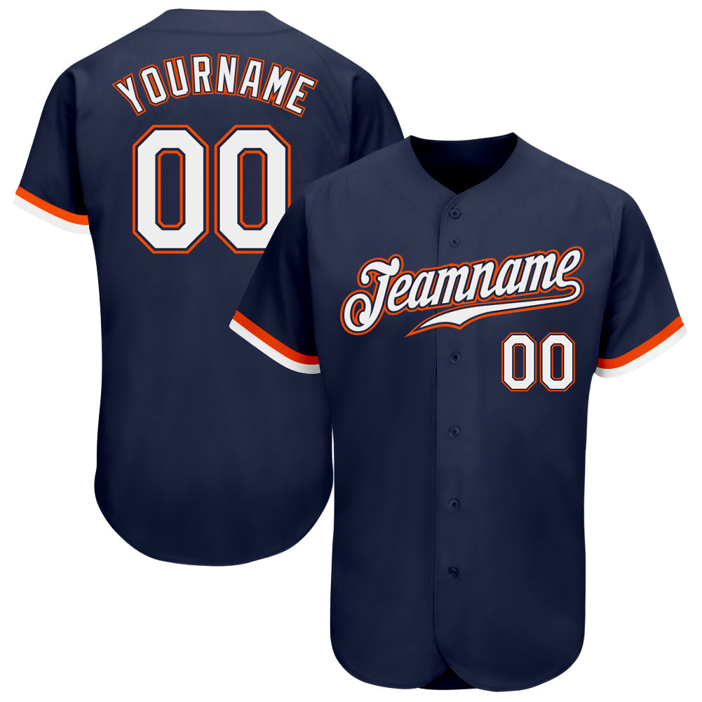 Custom Navy White-Orange Authentic Baseball Jersey baseball jersey product view 1