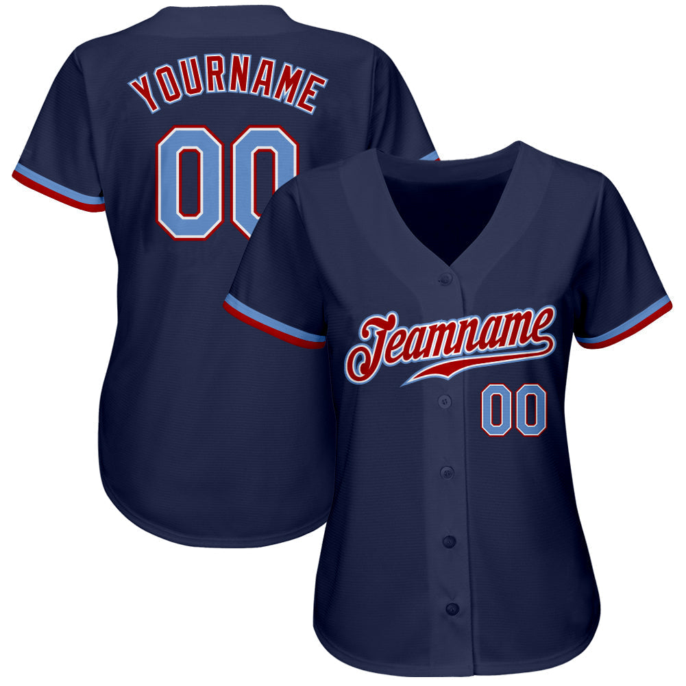 Custom Navy Light Blue-Red Authentic Baseball Jersey baseball jersey product view 2