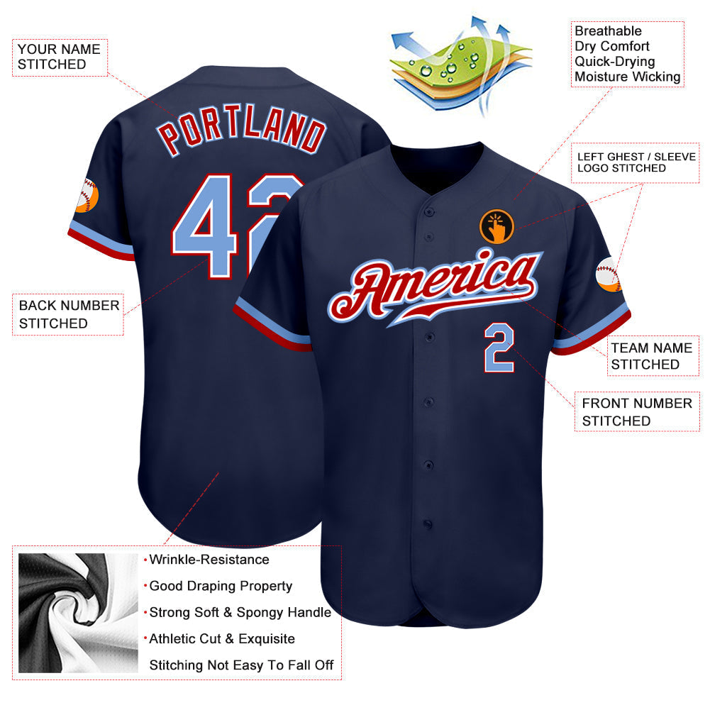 Custom Navy Light Blue-Red Authentic Baseball Jersey baseball jersey product view 3