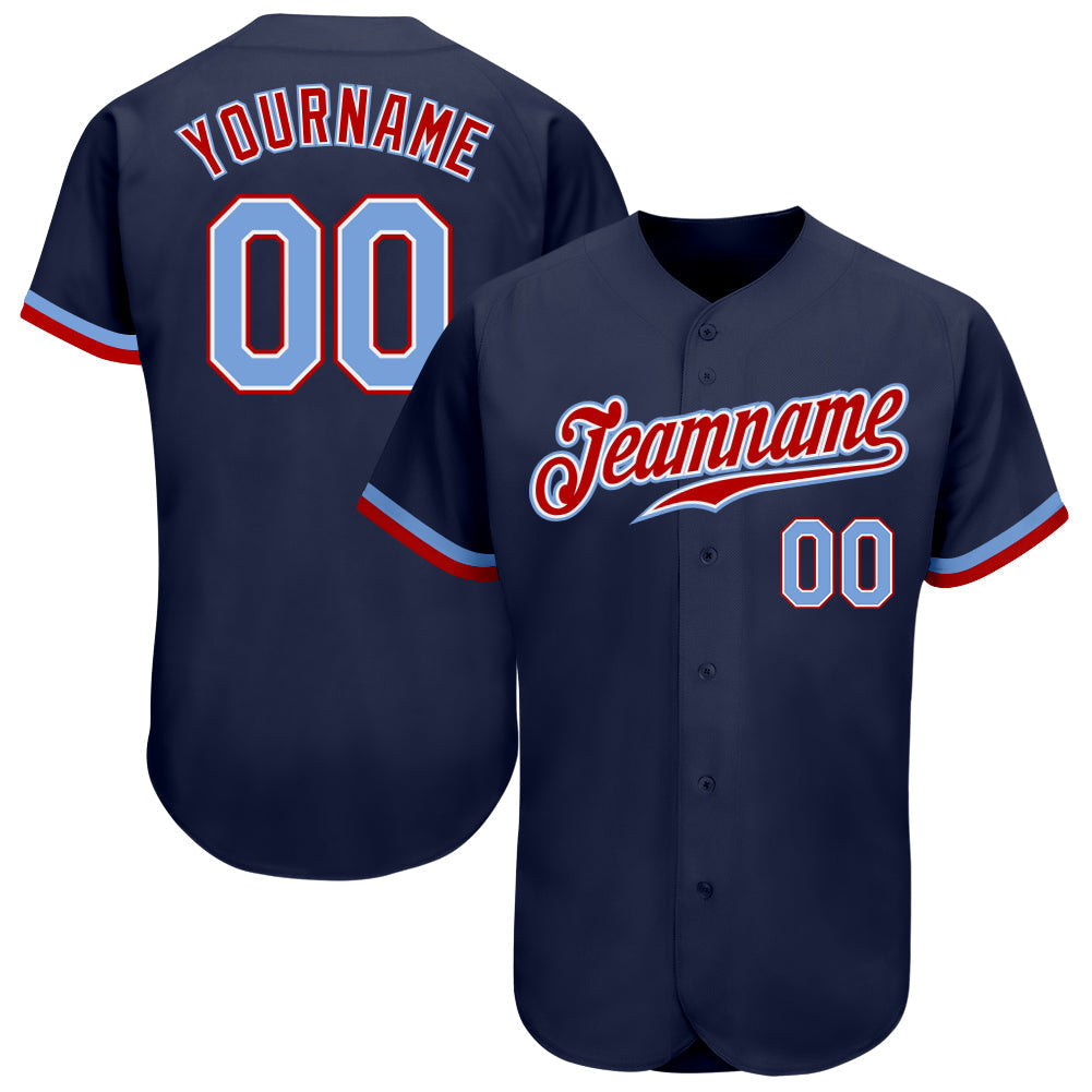 Custom Navy Light Blue-Red Authentic Baseball Jersey baseball jersey product view 1