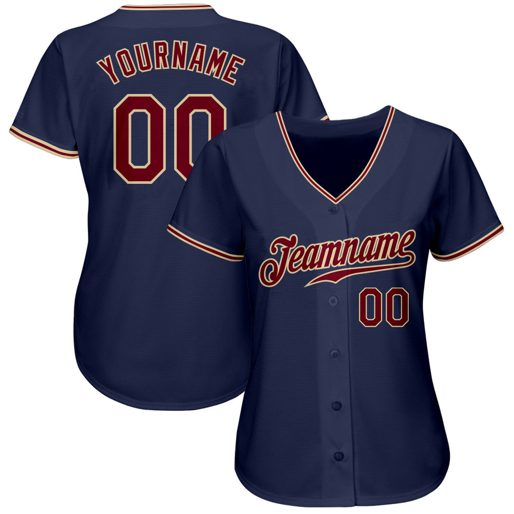 Custom Navy Crimson-City Cream Authentic Baseball Jersey baseball jersey product view 2