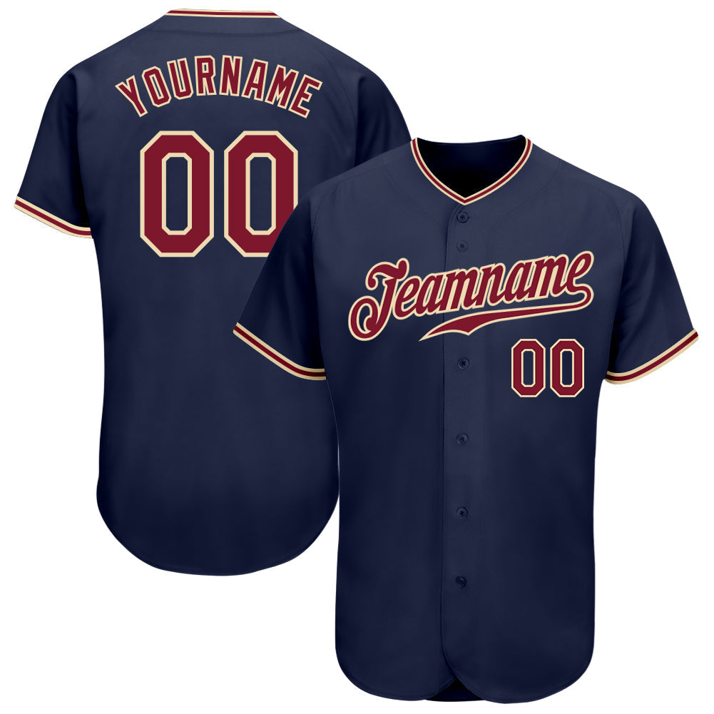 Custom Navy Crimson-City Cream Authentic Baseball Jersey baseball jersey product view 1