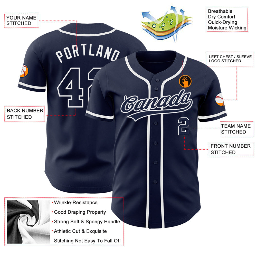 Custom Navy Navy-White Authentic Baseball Jersey baseball jersey product view 3