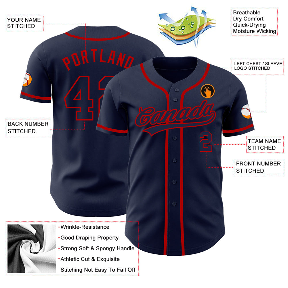 Custom Navy Navy-Red Authentic Baseball Jersey baseball jersey product view 3