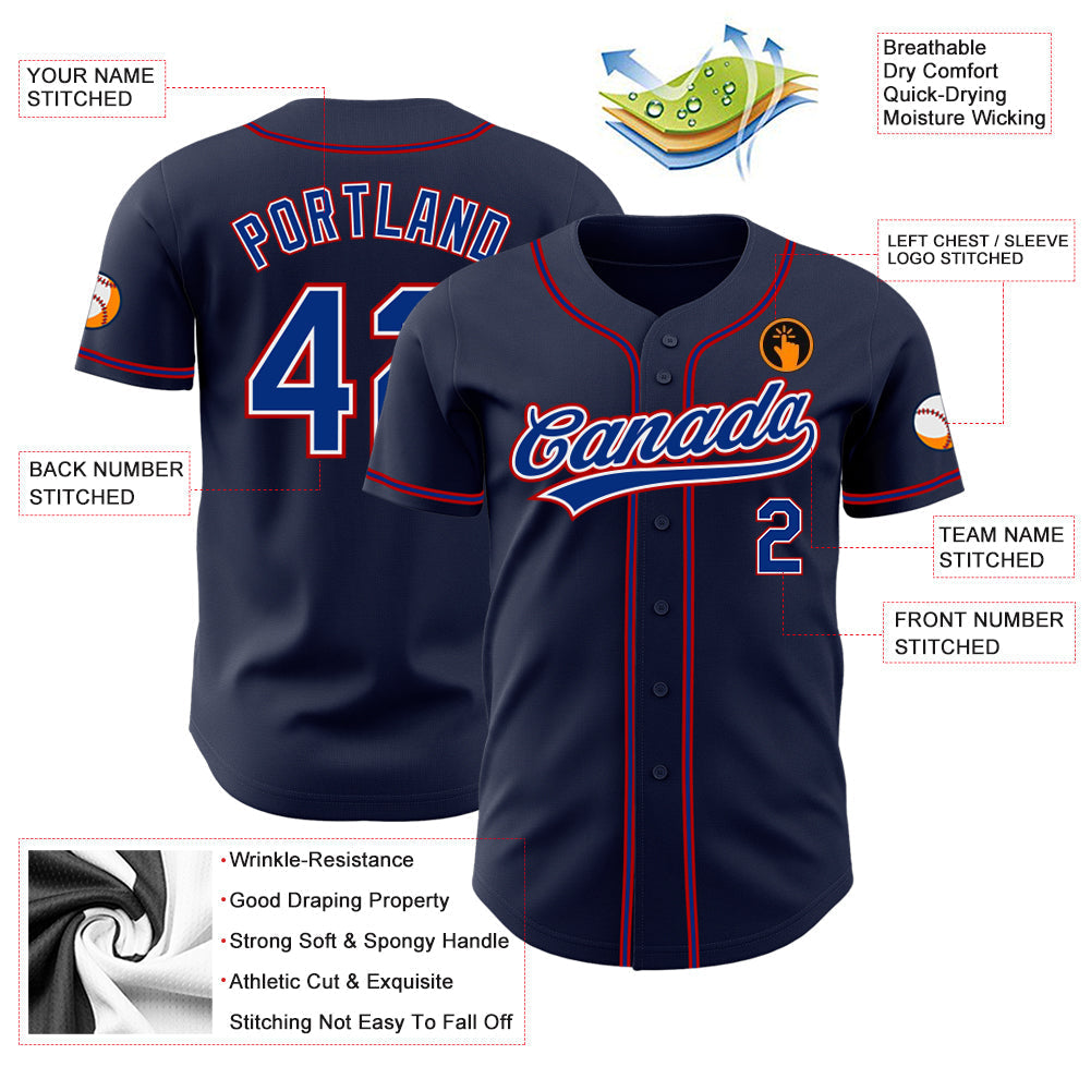 Custom Navy Royal-Red Authentic Baseball Jersey baseball jersey product view 3