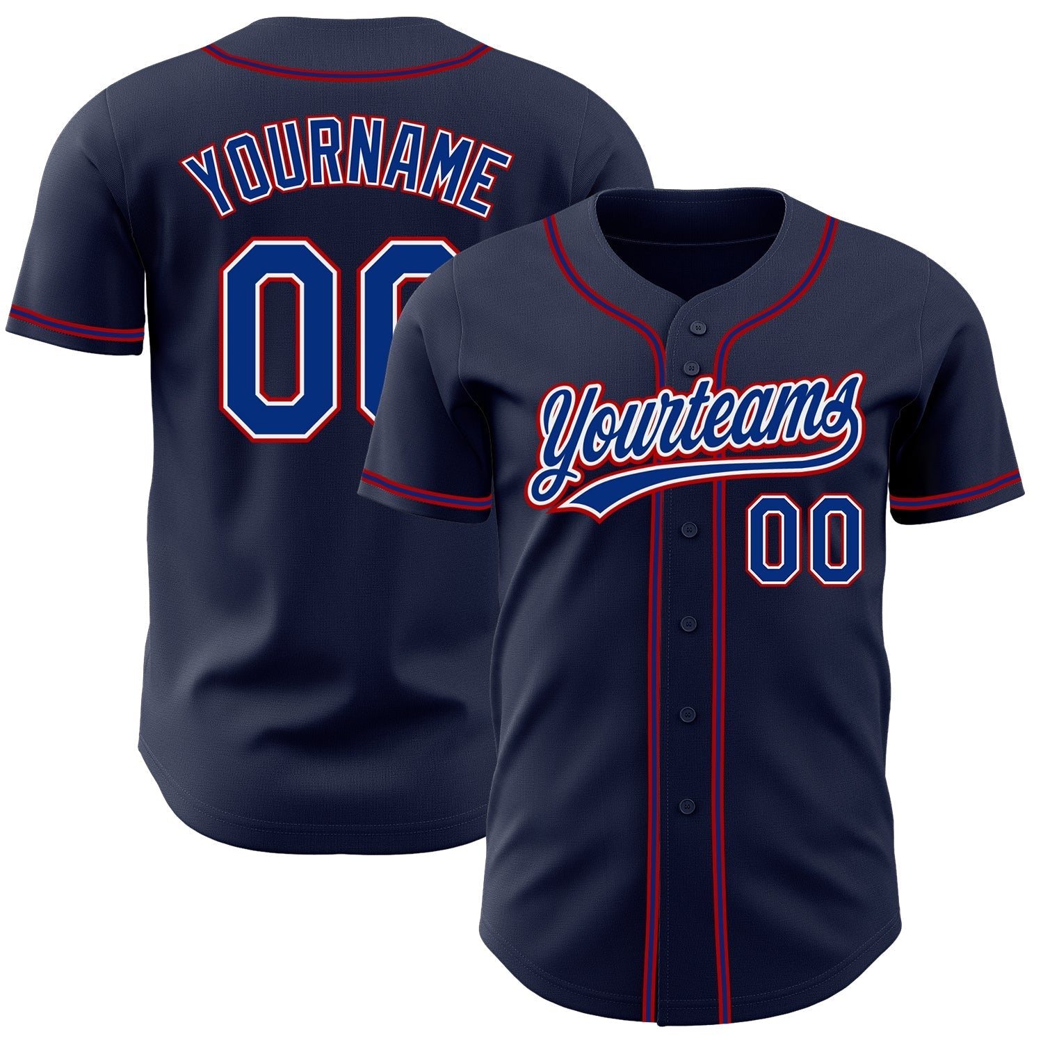Custom Navy Royal-Red Authentic Baseball Jersey baseball jersey product view 1