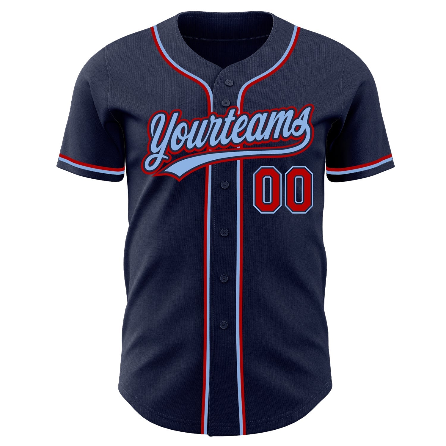 Custom Navy Red-Light Blue Authentic Baseball Jersey baseball jersey product view 2