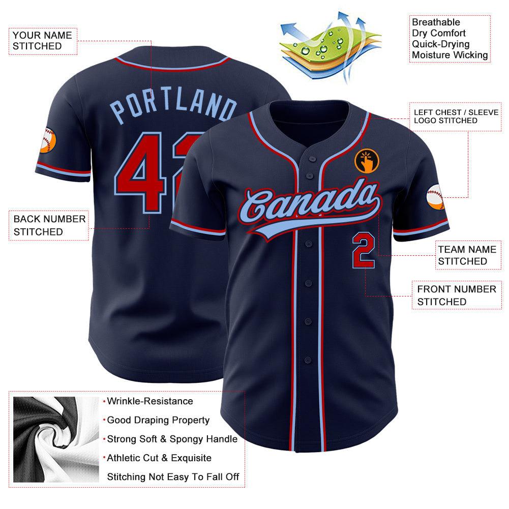 Custom Navy Red-Light Blue Authentic Baseball Jersey baseball jersey product view 3