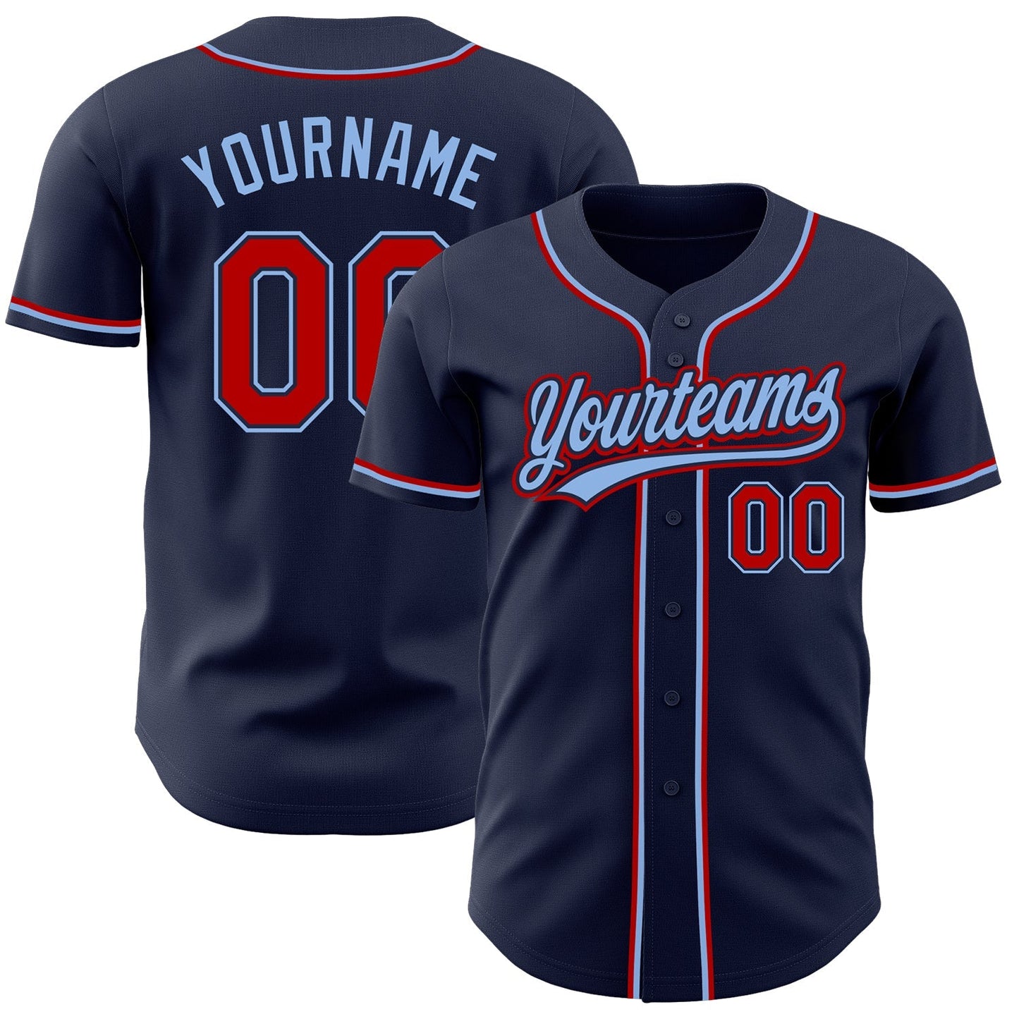 Custom Navy Red-Light Blue Authentic Baseball Jersey baseball jersey product view 1