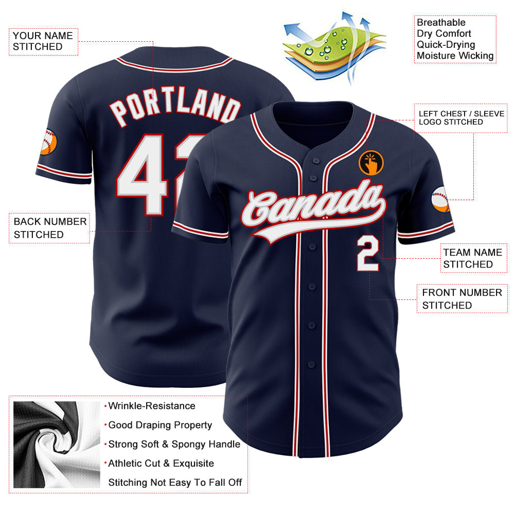 Custom Navy White Gray-Red Authentic Baseball Jersey baseball jersey product view 3