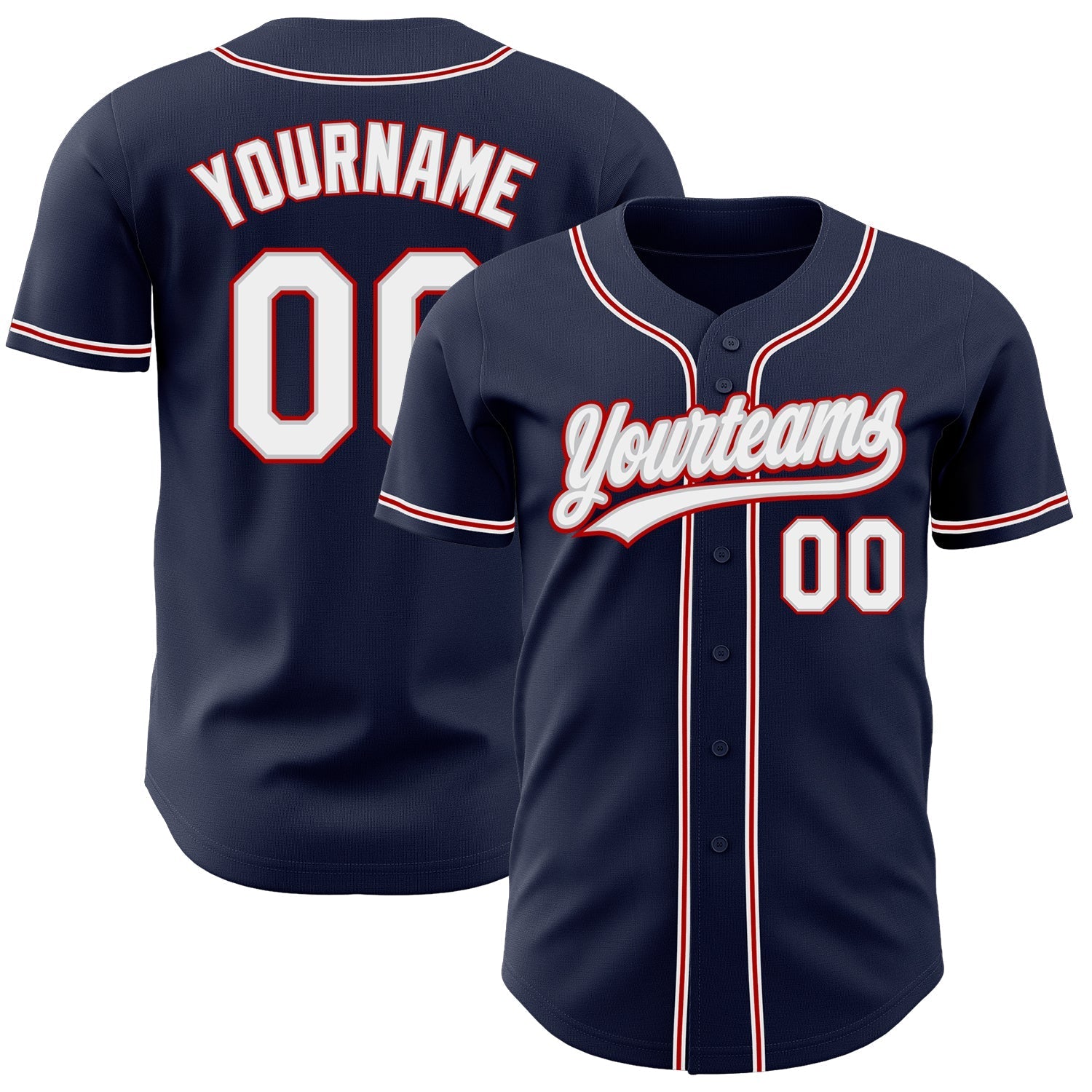 Custom Navy White Gray-Red Authentic Baseball Jersey baseball jersey product view 1
