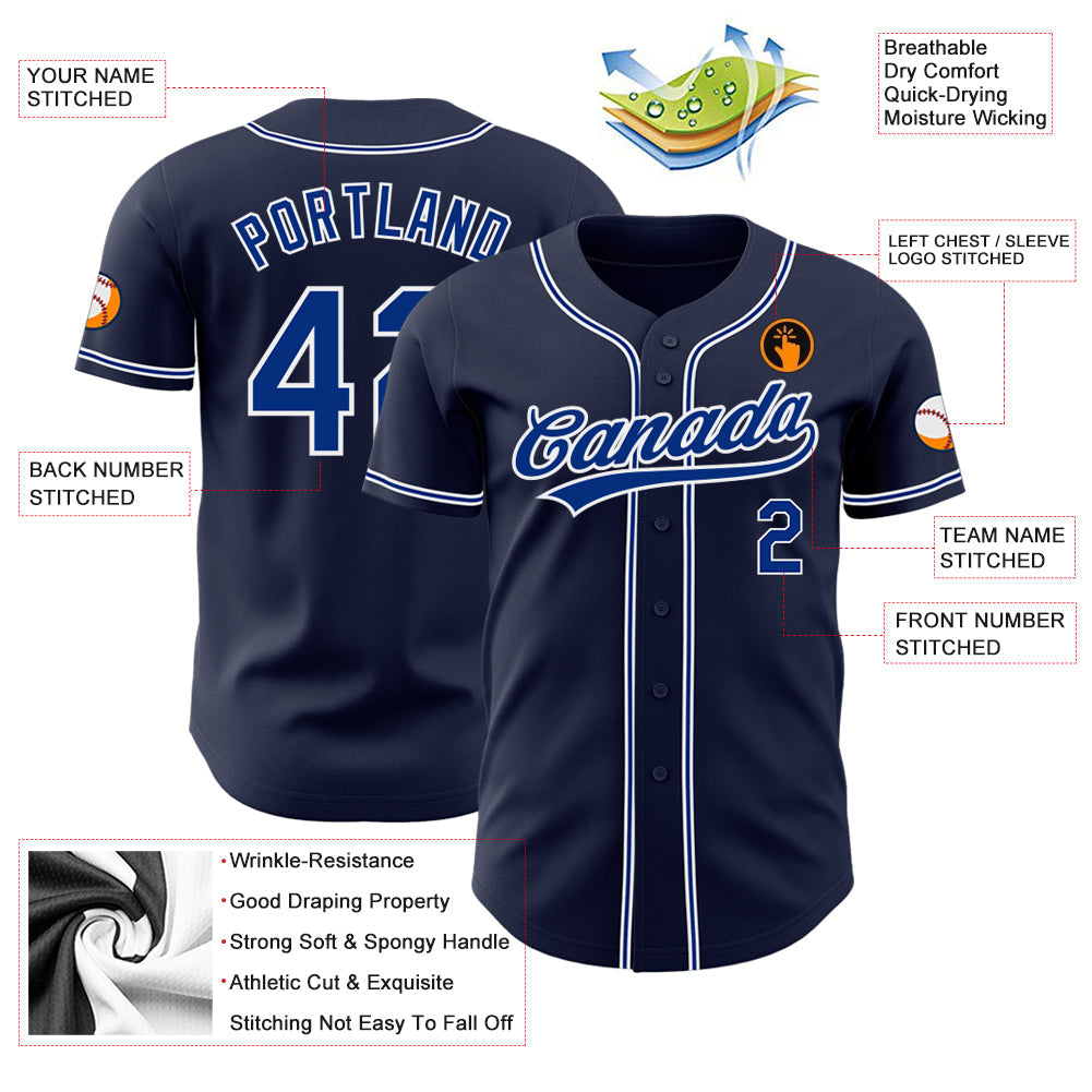 Custom Navy Royal-White Authentic Baseball Jersey baseball jersey product view 3