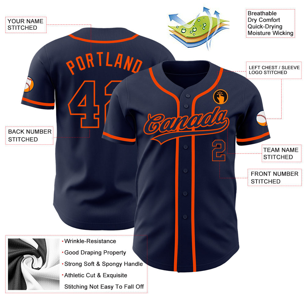 Custom Navy Navy-Orange Authentic Baseball Jersey baseball jersey product view 3